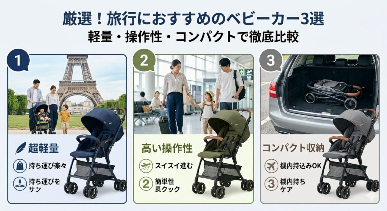 厳選!旅行におすすめのベビーカー3選|軽量・操作性・コンパクトで徹底比較【後悔しない選び方】